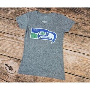NFL Team Apparel Seattle Seahawks Graphic Gray Short Sleeve V-Neck Tee Girls S